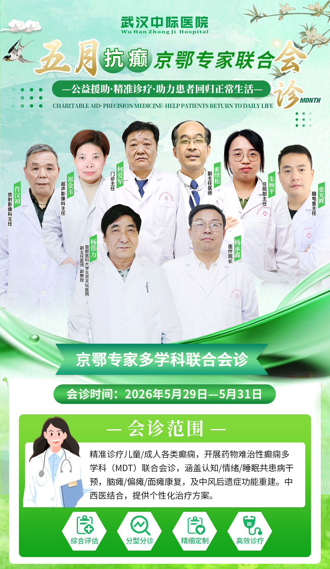 会诊通知！5月29日-31日，武汉中际医院特邀北京天坛杨伟力主任联合会诊，预约从速！