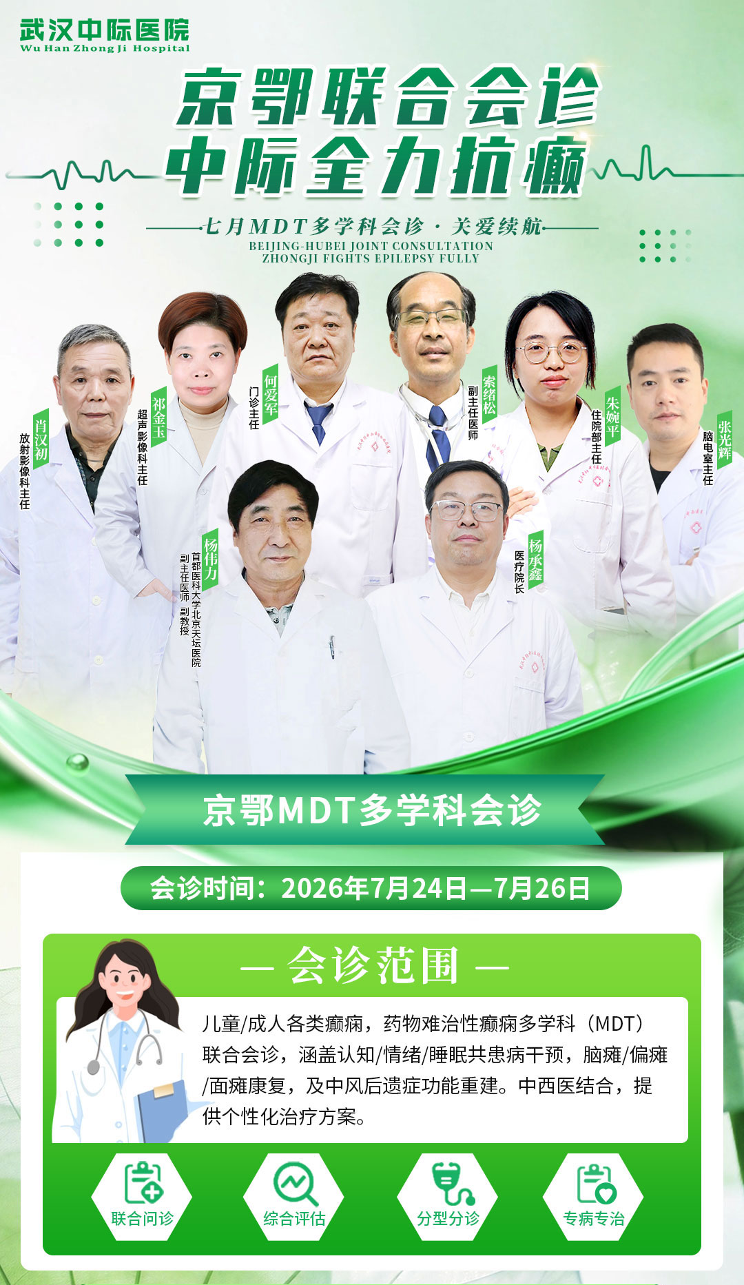 京鄂诊疗联动｜7.24-7.26，北京天坛杨伟力主任亲临武汉中际医院开展癫痫联合会诊！